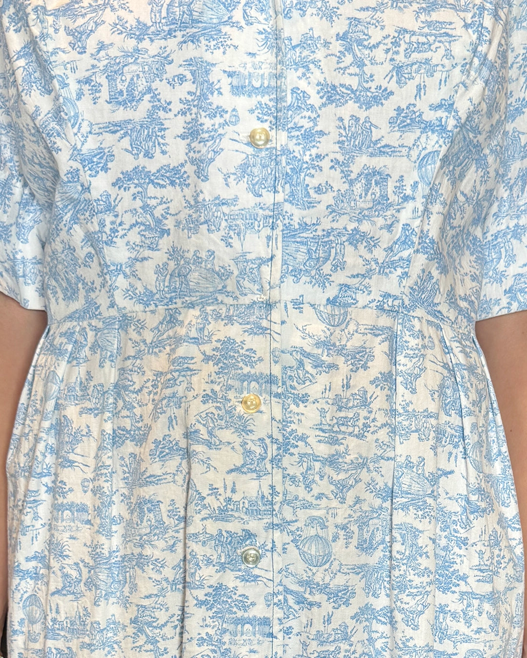 Vintage Midcentury Cotton Toile Button-Front Dress