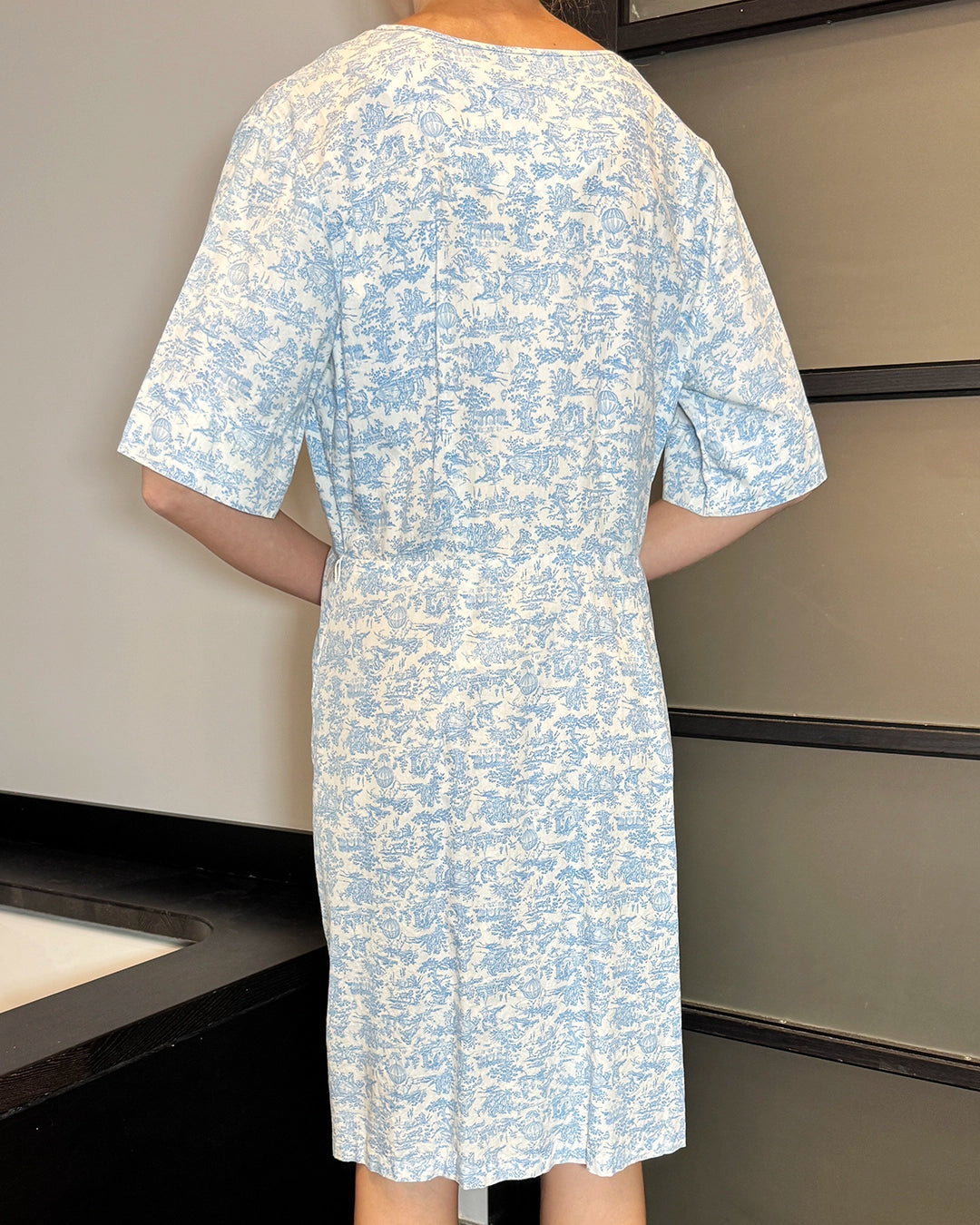 Vintage Midcentury Cotton Toile Button-Front Dress