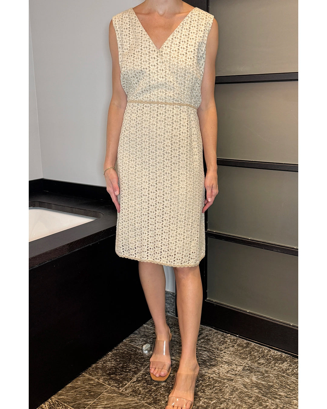 Vintage Surplice Neckline Cotton Eyelet Dress
