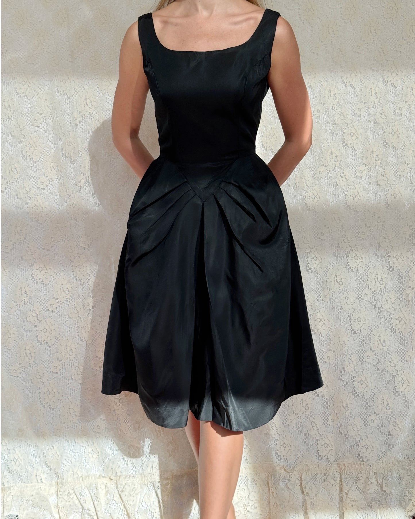 Vintage 1950s Basque-Waist Little Black Dress