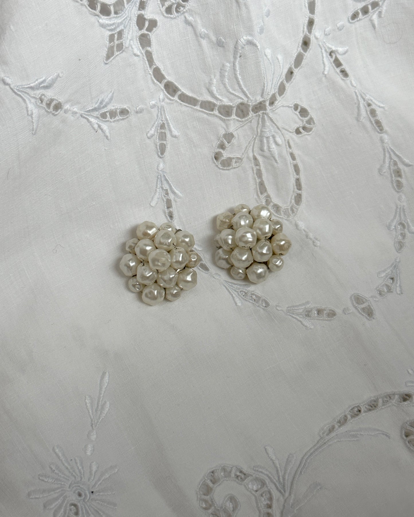 Vintage 1960s Baroque Pearl Cluster Earrings