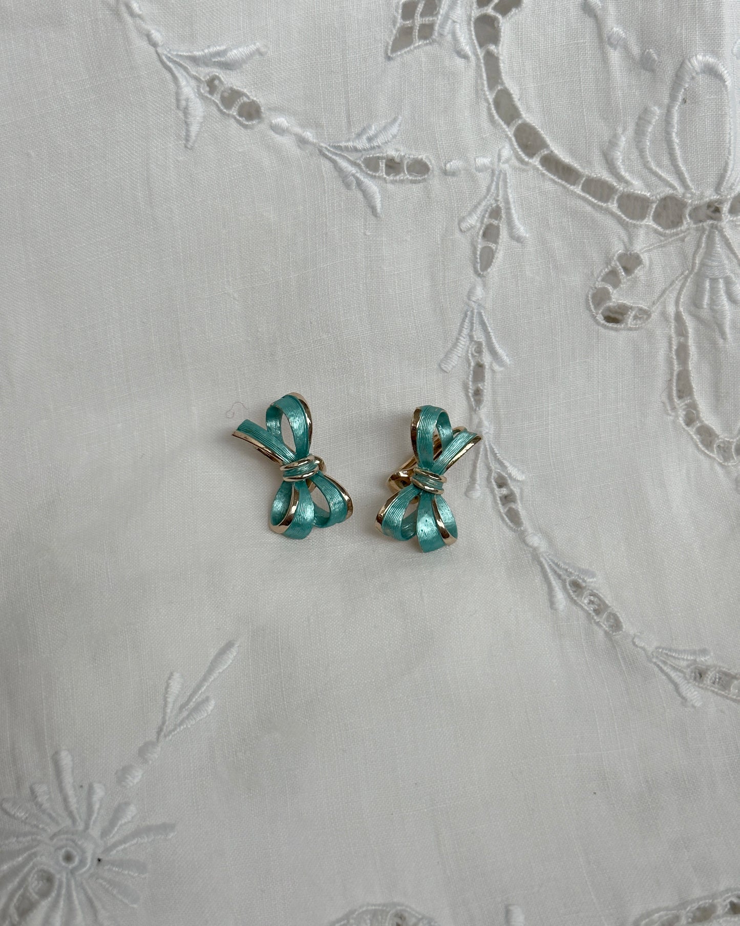 Vintage Hand-Enameled Blue Bow Earrings | Something Blue