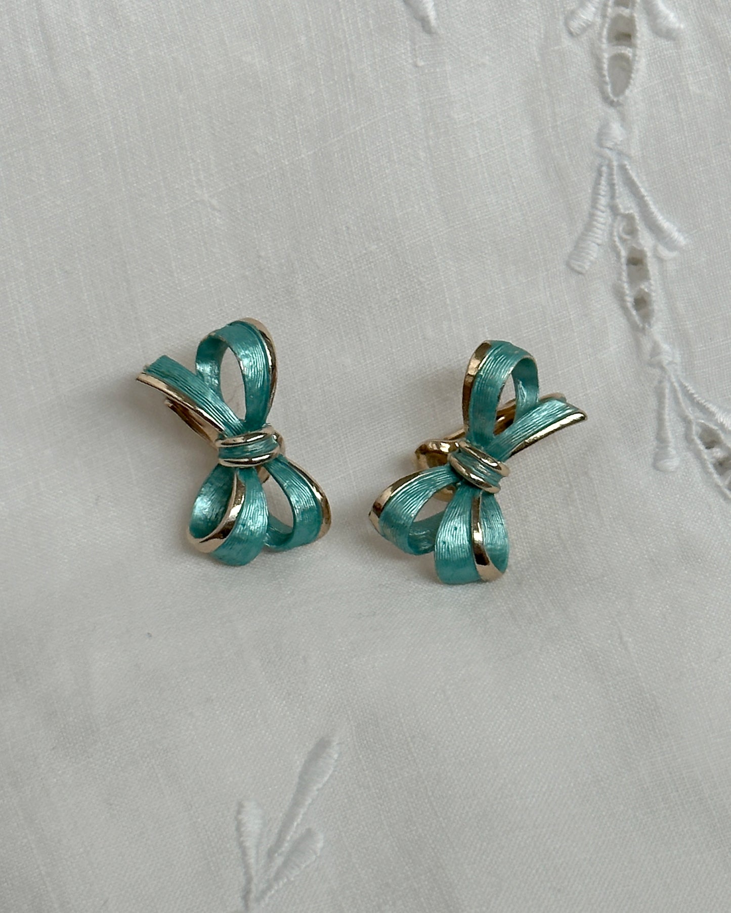 VINTAGE HAND-ENAMELED BLUE BOW EARRINGS | Something Blue