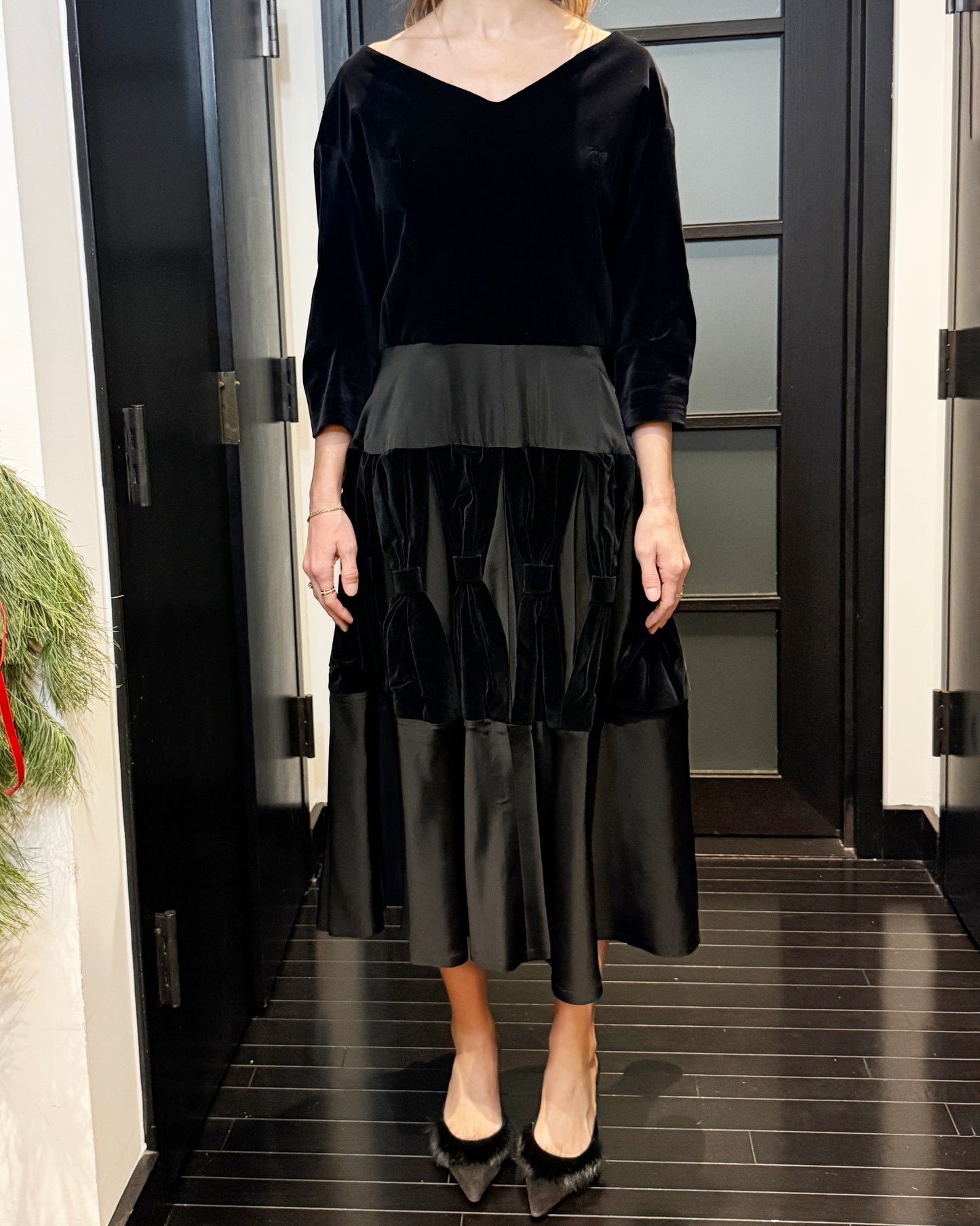 Vintage 1950s Velvet Dress with Oversized Bow Details