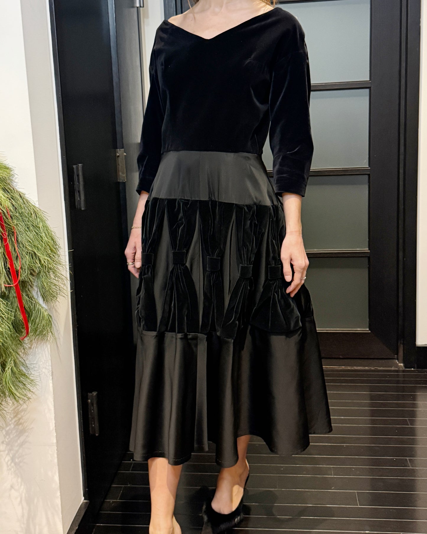 Vintage 1950s Velvet Dress with Oversized Bow Details