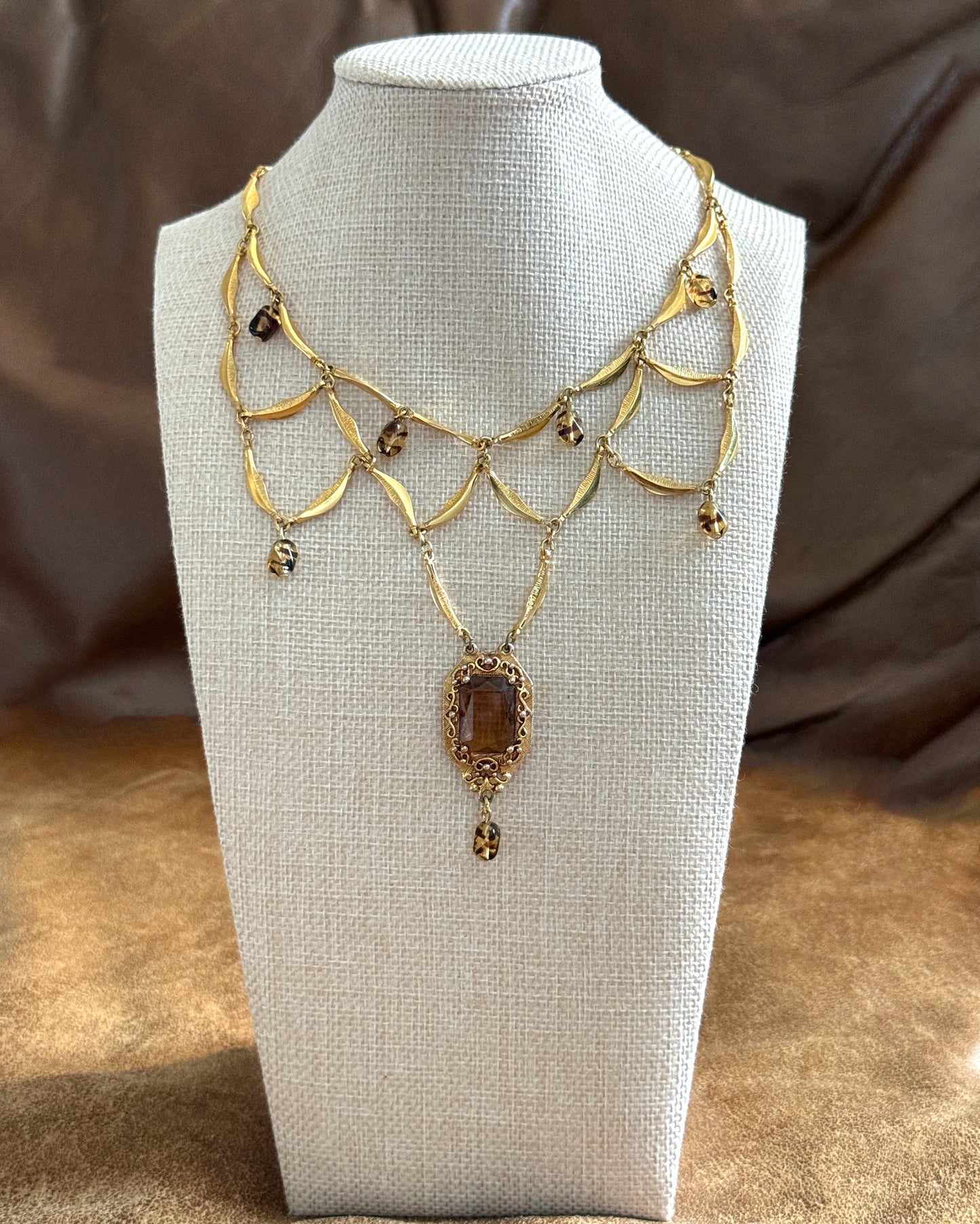 Vintage Victorian-Style Festoon Necklace with Topaz Paste