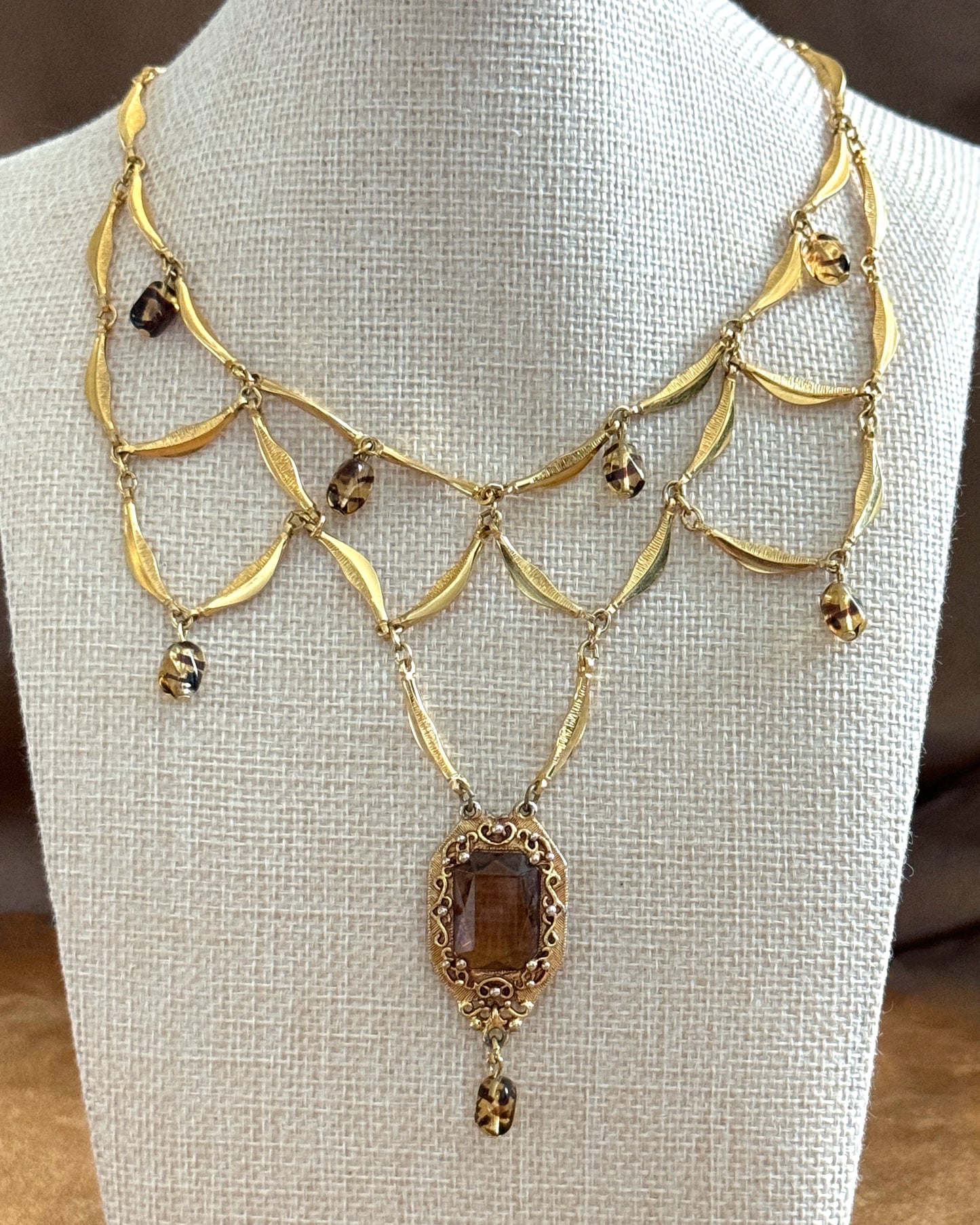 Vintage Victorian-Style Festoon Necklace with Topaz Paste