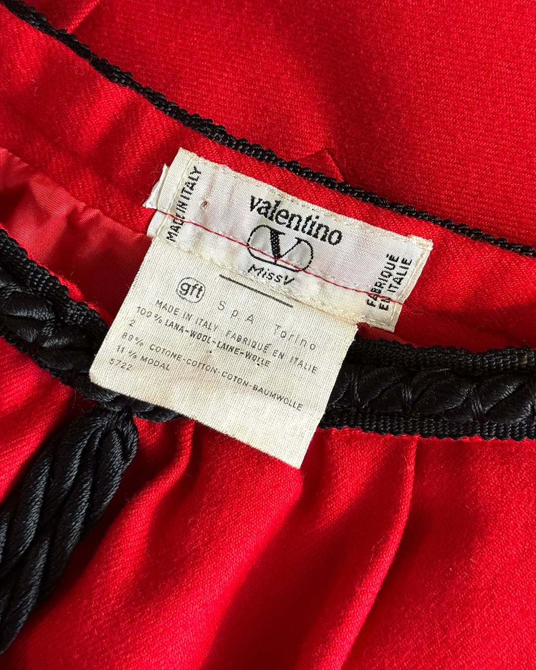 Vintage 1980s Valentino Red Wool Skirt Set with Tassel Details