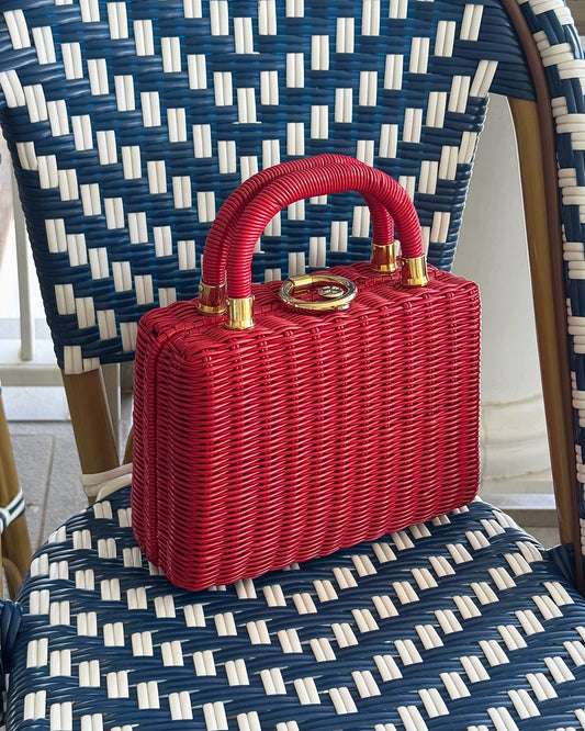 Vintage 1960s Red Wicker Box Bag