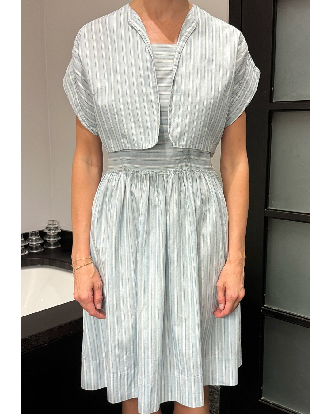 Vintage 1940s Cotton Striped Sundress with Matching Bolero