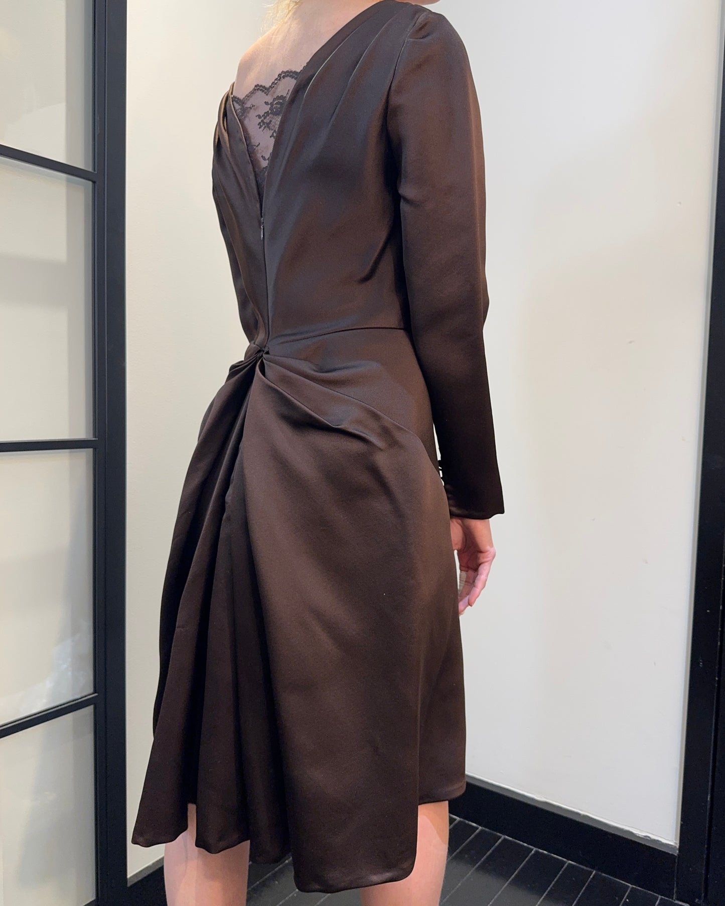 Vintage 1970s Bill Blass Lace-Inset Satin Cocktail Dress with Bustled Back