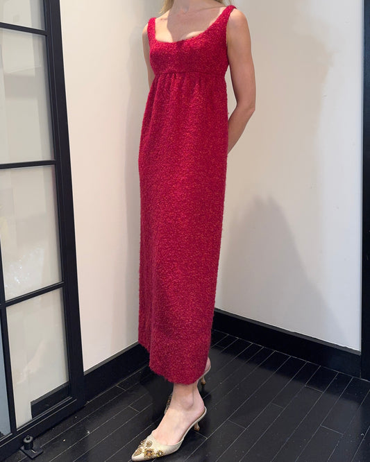 Vintage 1960s Regency-Style Empire Waist Bouclé Wool Column Dress