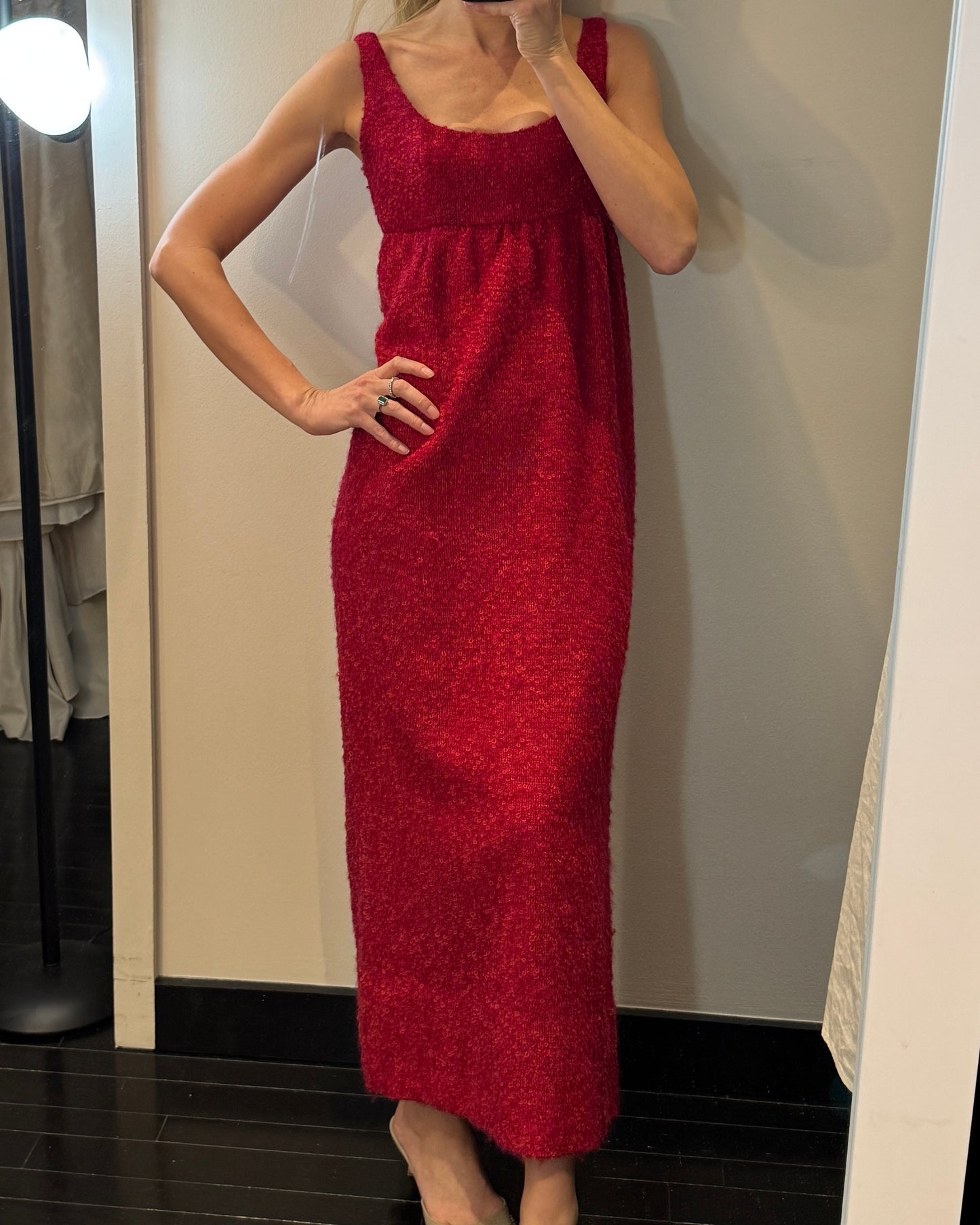 Vintage 1960s Regency-Style Empire Waist Bouclé Wool Column Dress