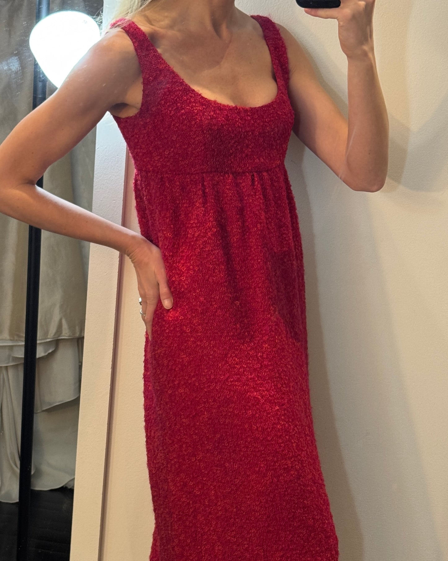 Vintage 1960s Regency-Style Empire Waist Bouclé Wool Column Dress