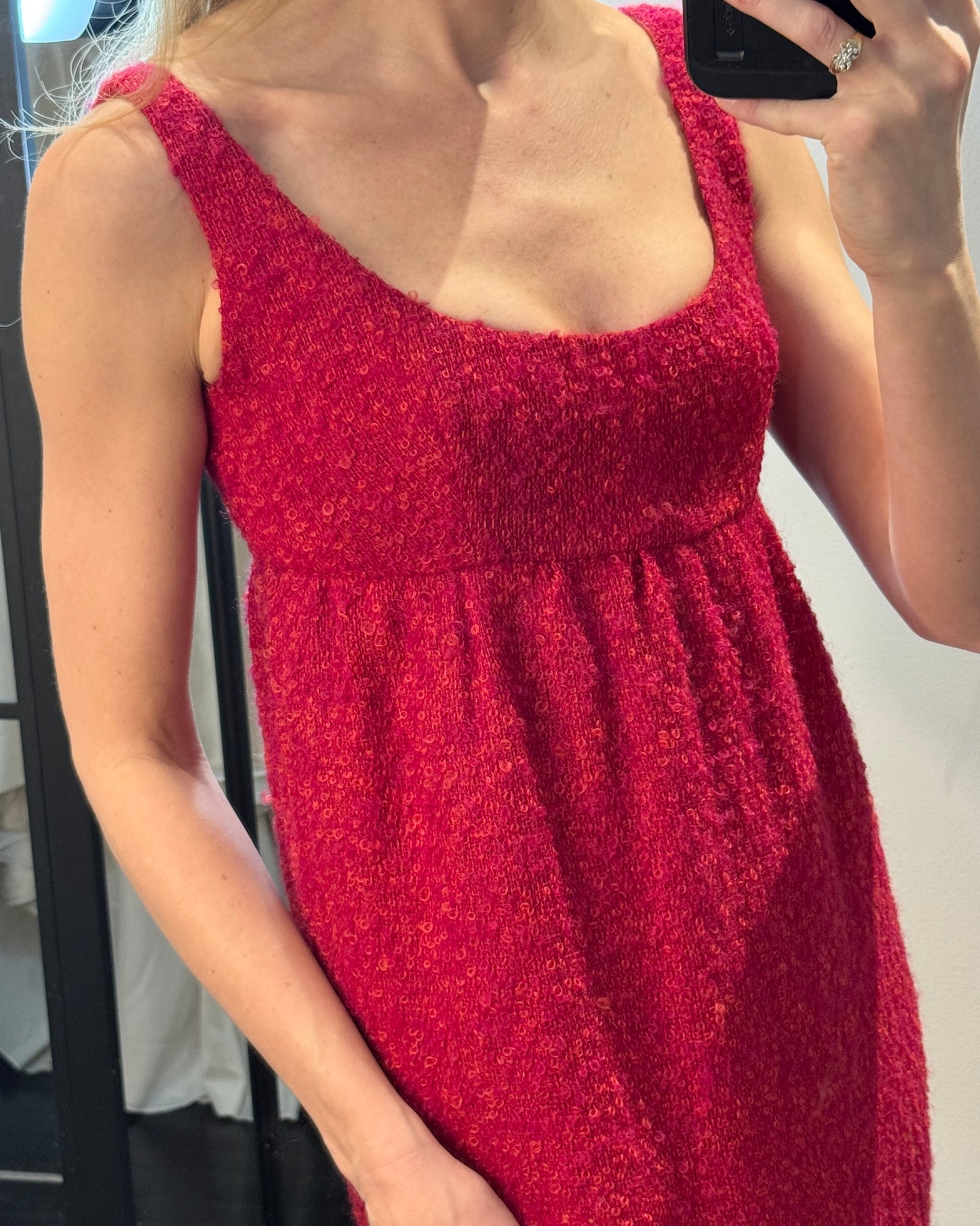 Vintage 1960s Regency-Style Empire Waist Bouclé Wool Column Dress