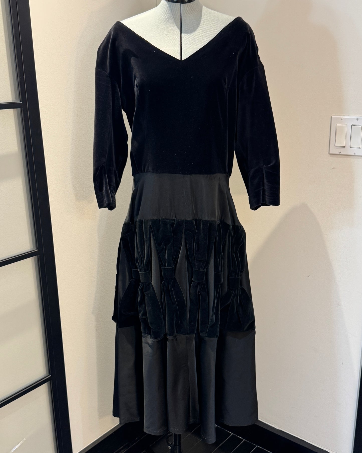 Vintage 1950s Velvet Dress with Oversized Bow Details