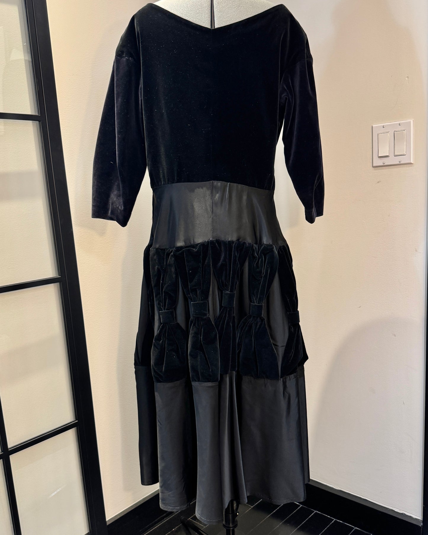 Vintage 1950s Velvet Dress with Oversized Bow Details