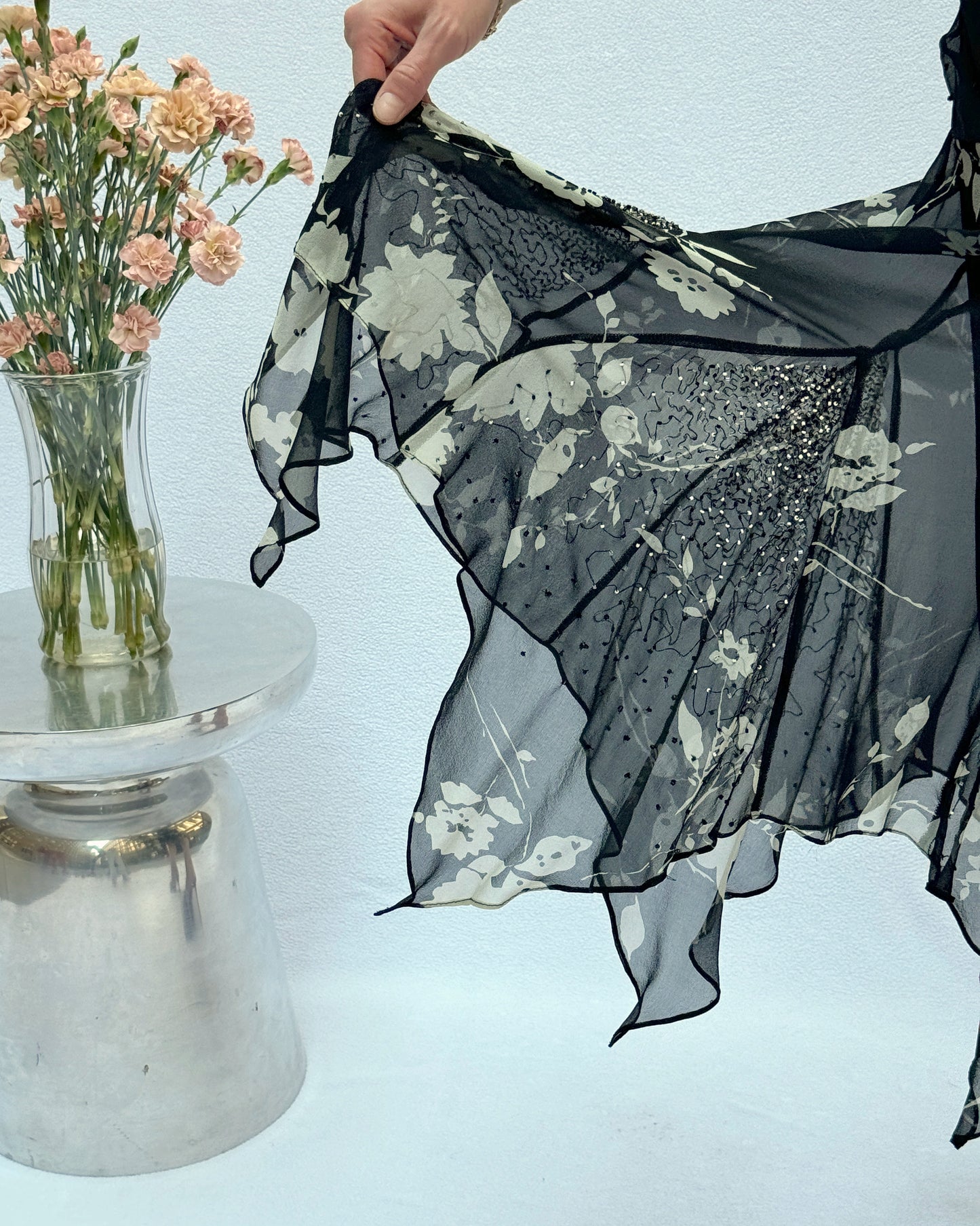 Sue Wong Vintage Y2K Beaded Silk Chiffon Dress