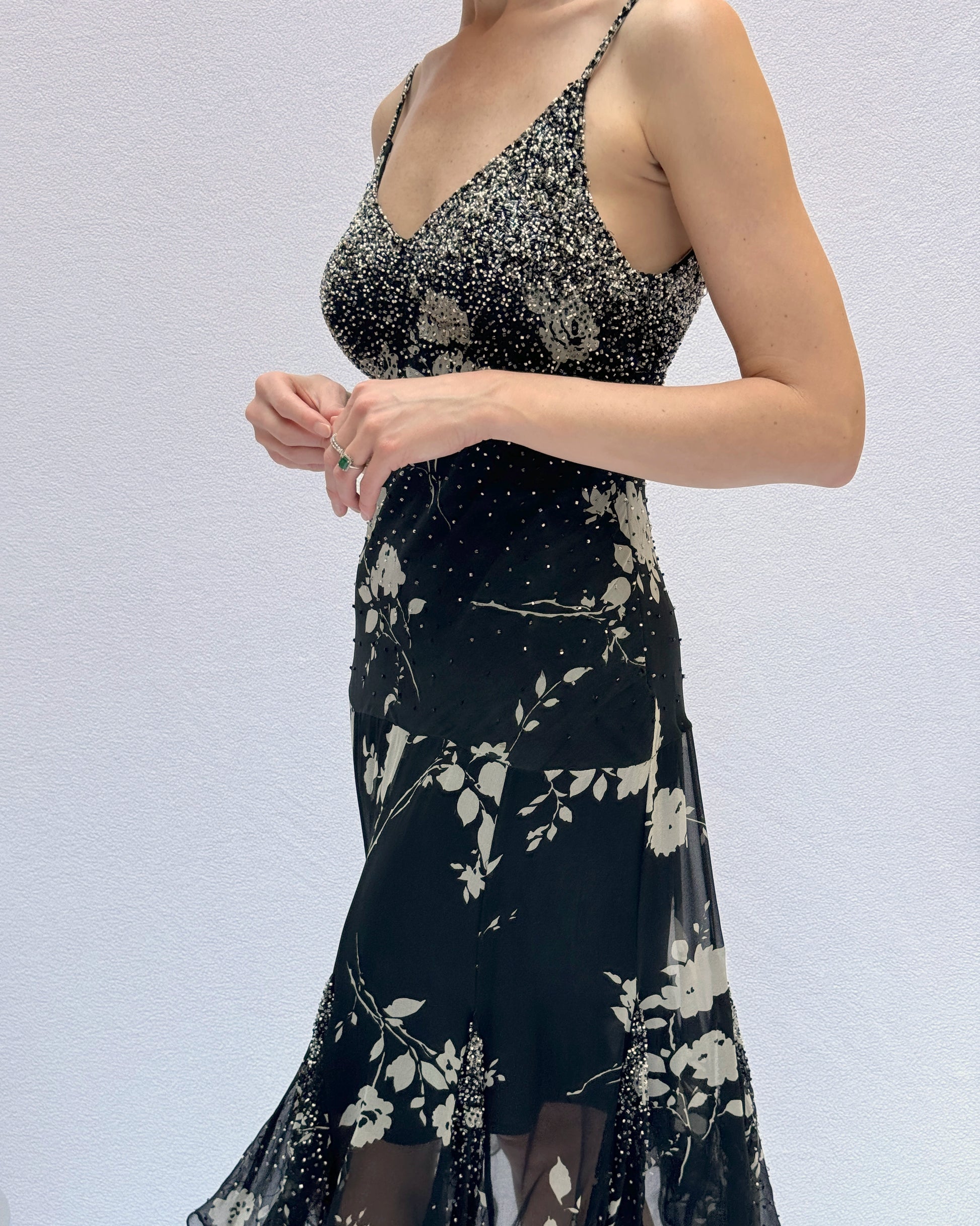 Sue Wong Vintage Y2K Beaded Silk Chiffon Dress Sue Wong Vintage Y2K Beaded Silk Chiffon Dress