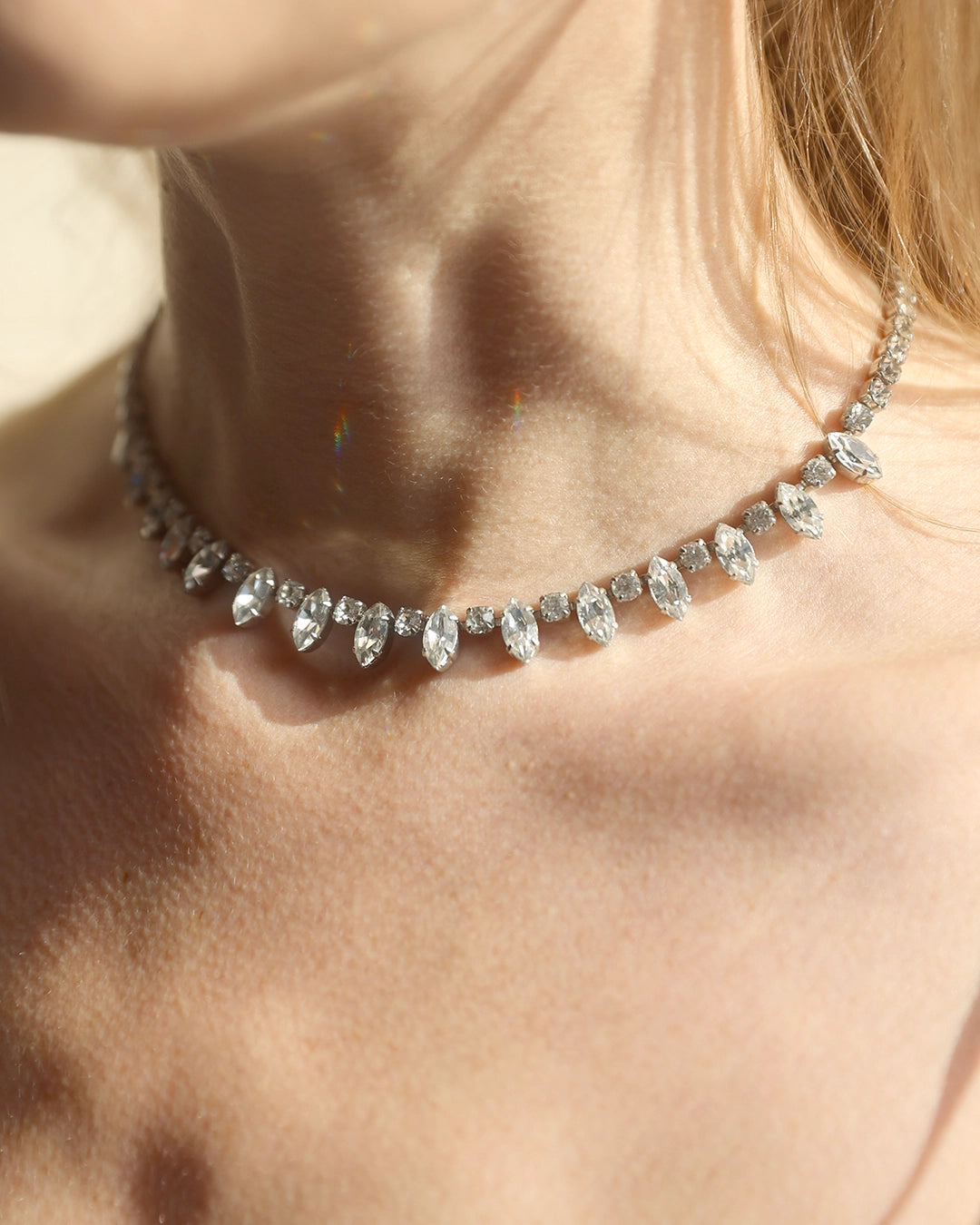 Signed Vintage 1950s Marquise-Cut Diamanté Necklace