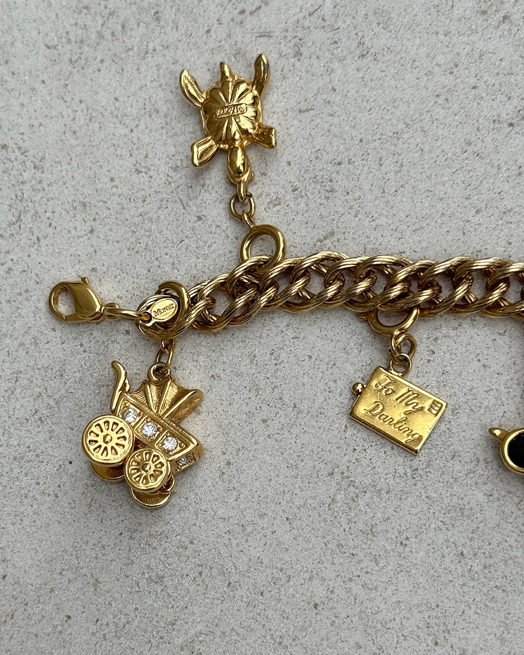 Signed Vintage Gold Charm Bracelet
