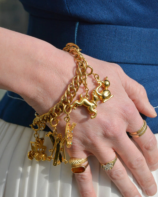 Signed Vintage Gold Charm Bracelet