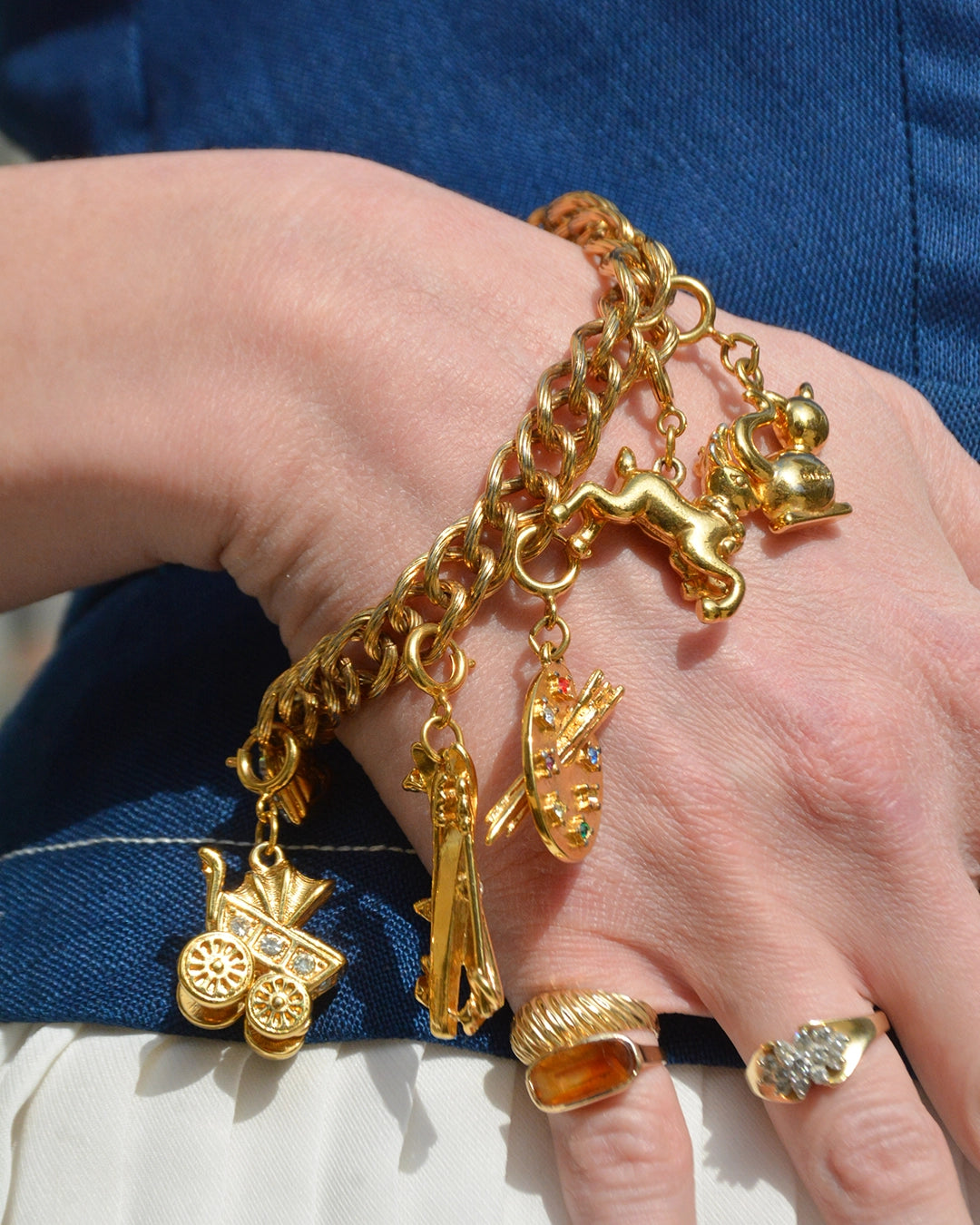 Signed Vintage Gold Charm Bracelet