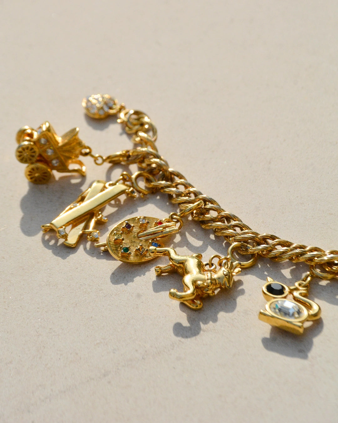 Signed Vintage Gold Charm Bracelet