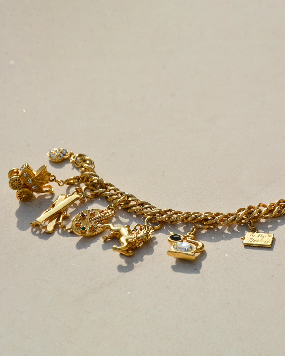 Signed Vintage Gold Charm Bracelet
