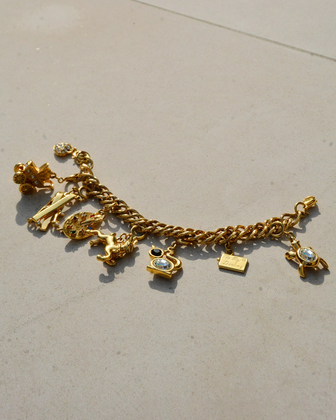 Signed Vintage Gold Charm Bracelet
