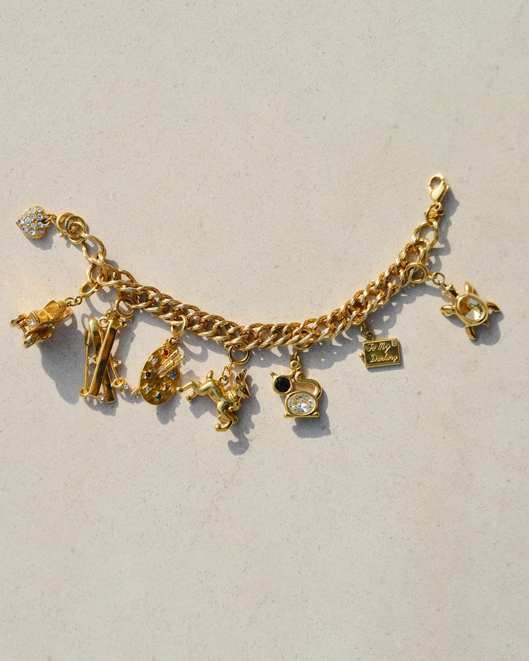Signed Vintage Gold Charm Bracelet