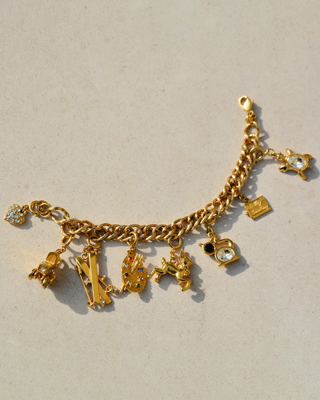 Signed Vintage Gold Charm Bracelet