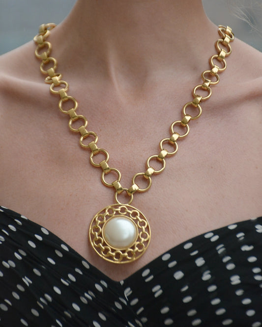 Signed Vintage Pearl Medallion Necklace