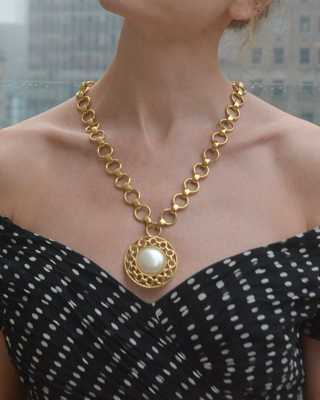 Signed Vintage Pearl Medallion Necklace