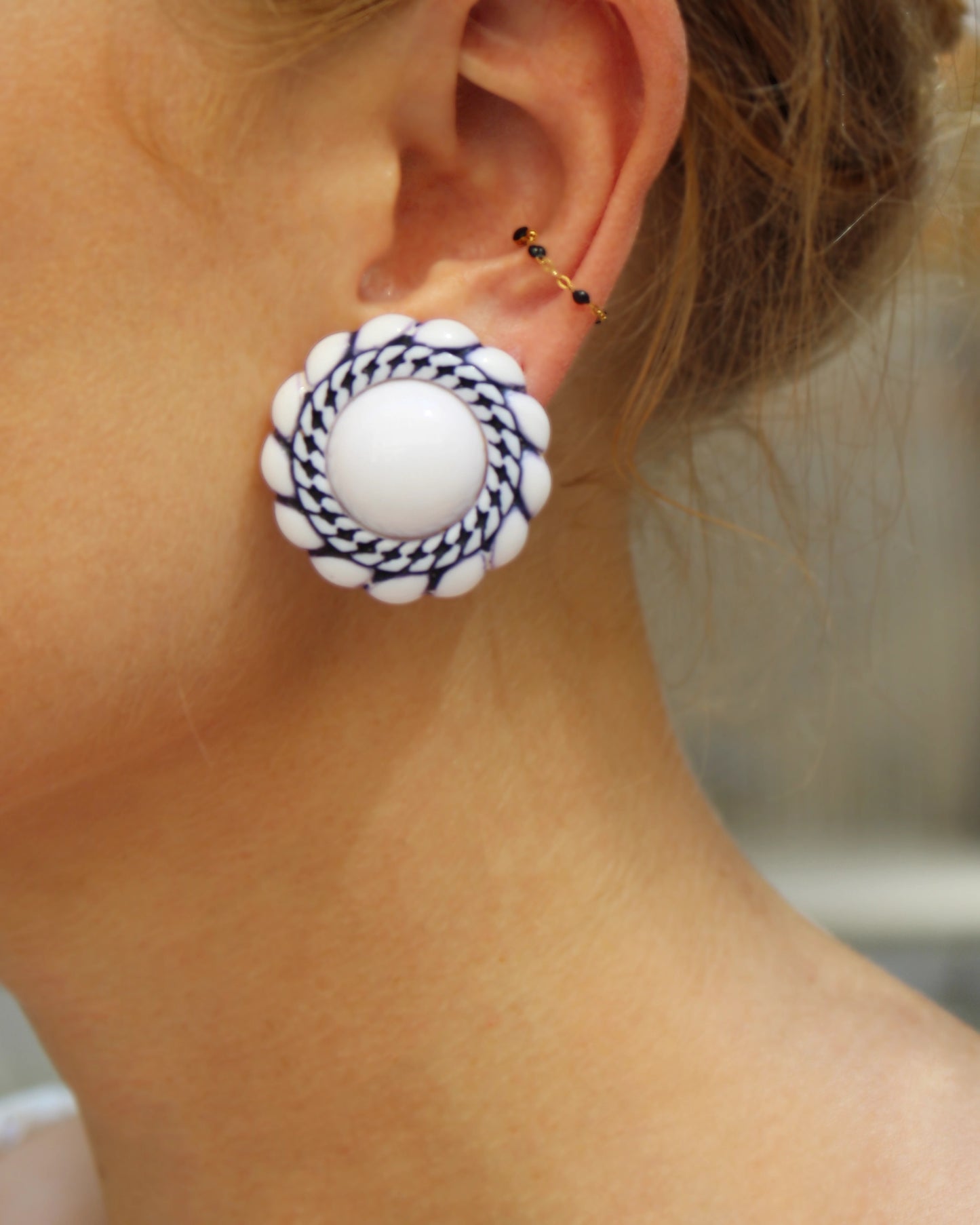 1940s BLUE AND WHITE TILE CELLULOID EARRINGS