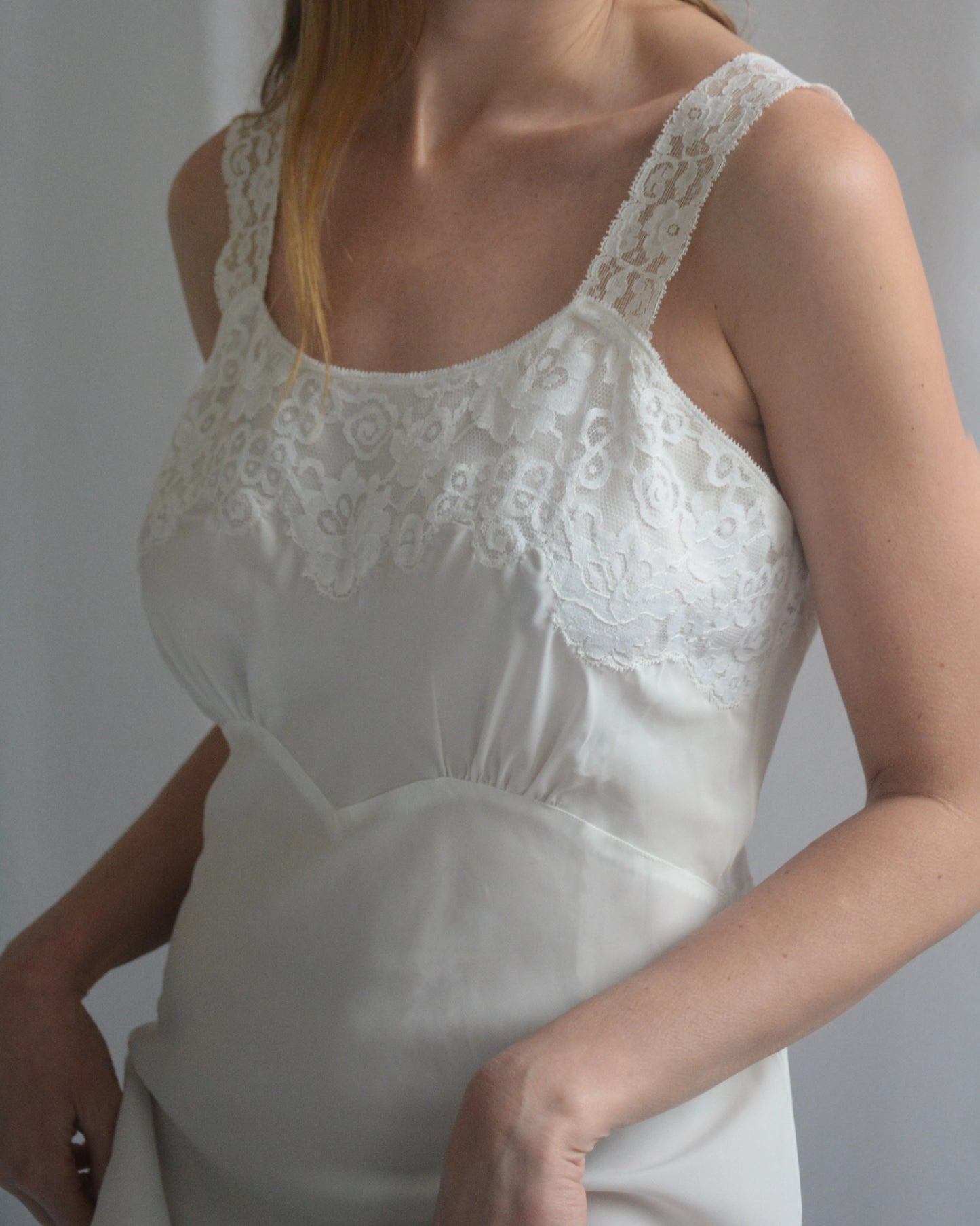 Vintage 1950s Lace-Trim Ivory Slip