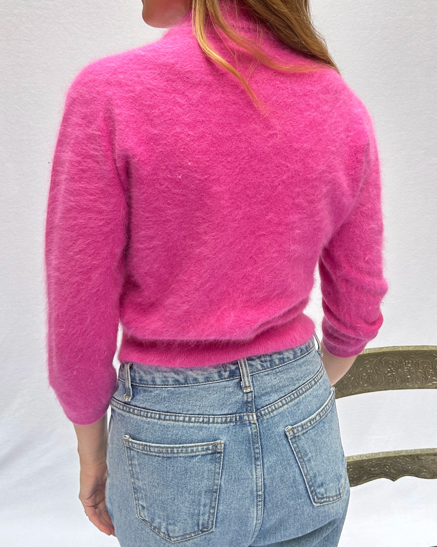 Pink sales angora cardigan