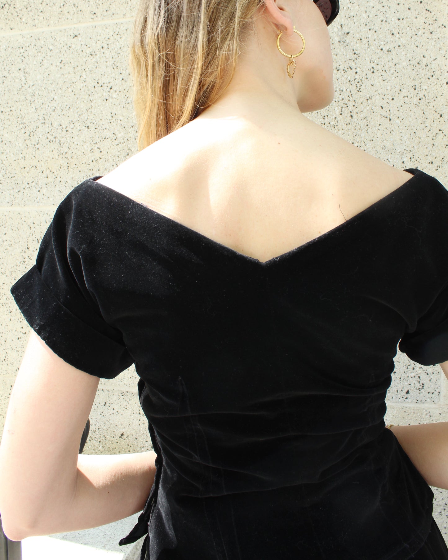 Vintage 1940s Velvet Two-Piece Dress With Rose Appliqué