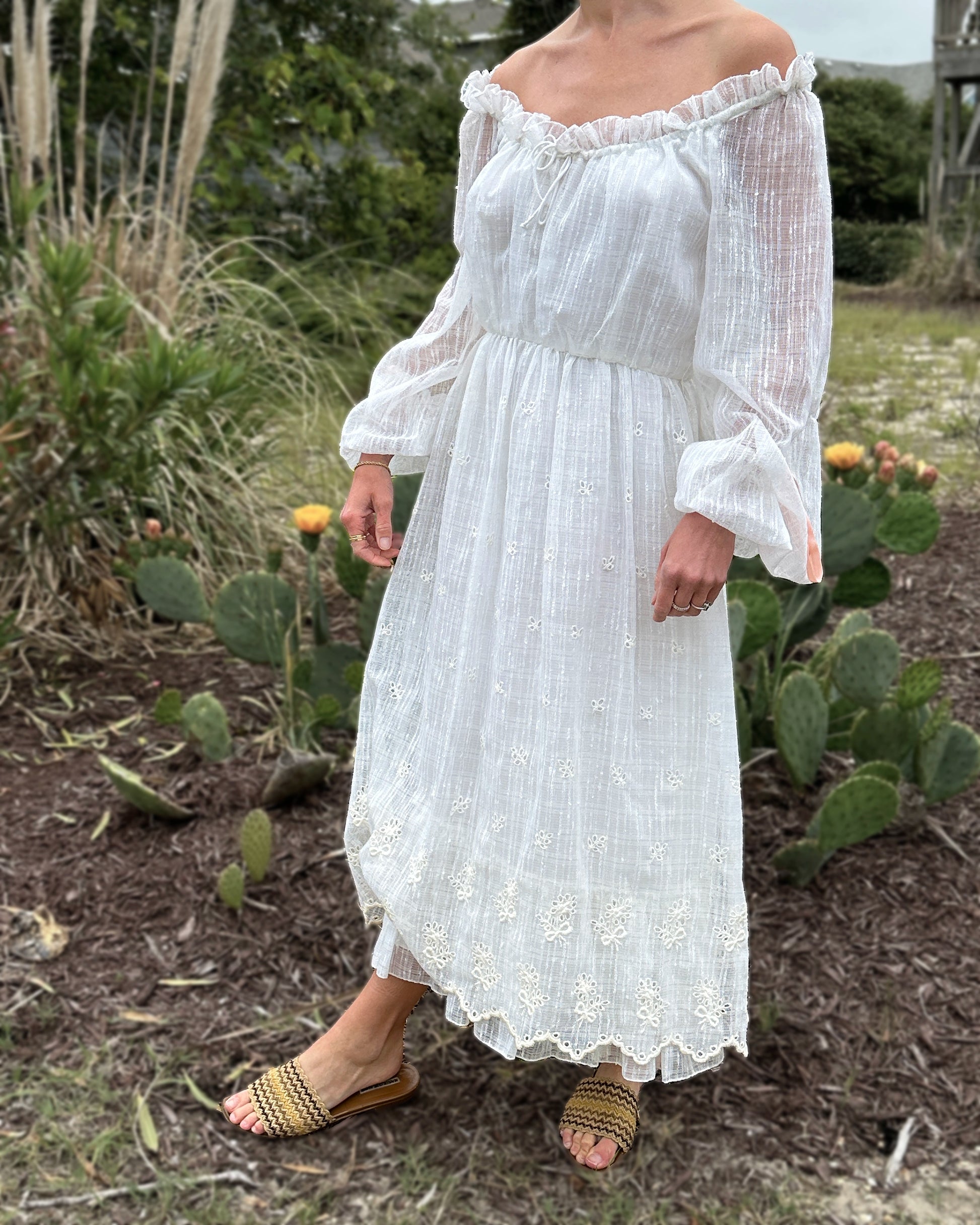 Eyelet off the outlet shoulder dress
