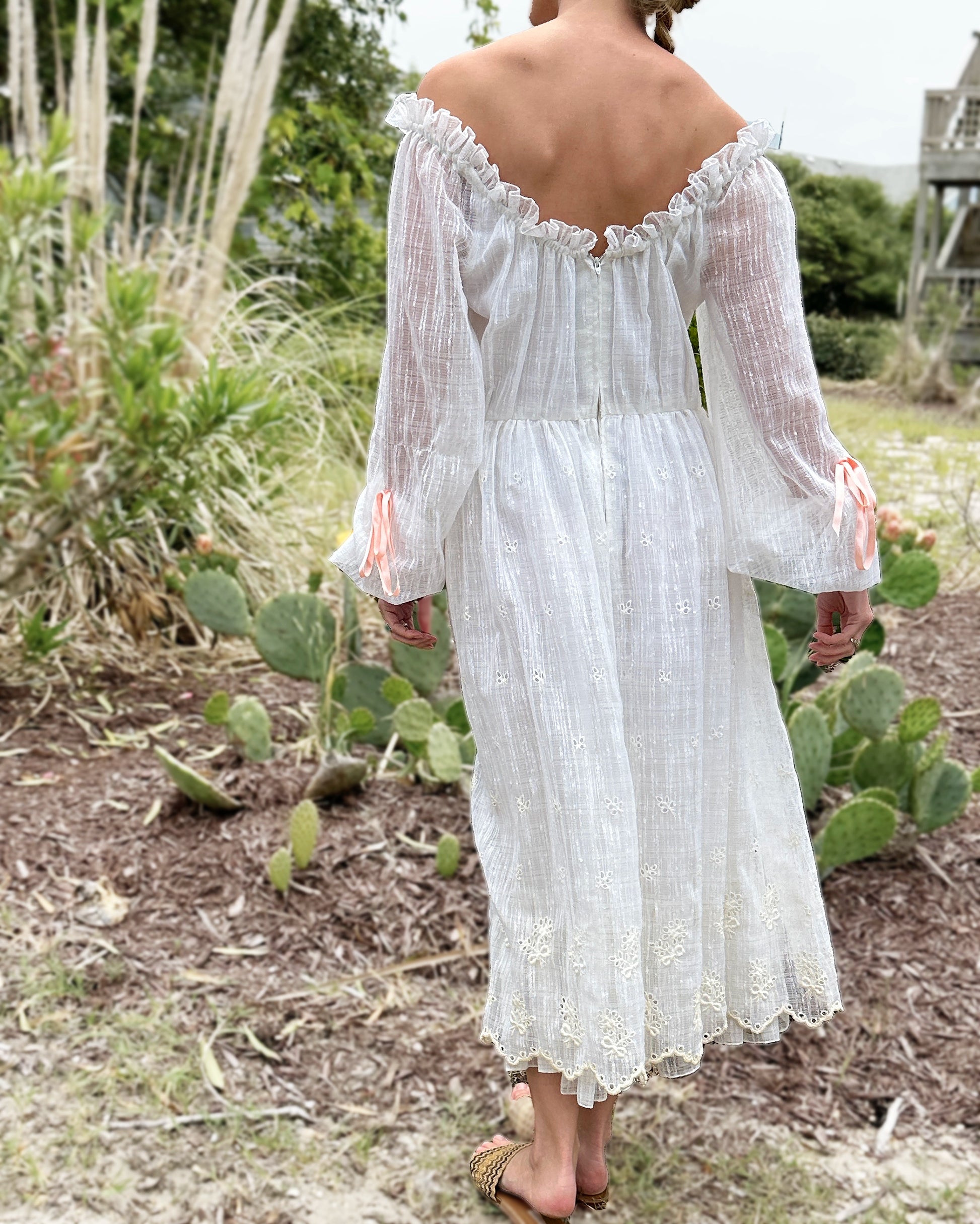 VINTAGE GAUZE EYELET OFF THE SHOULDER DRESS