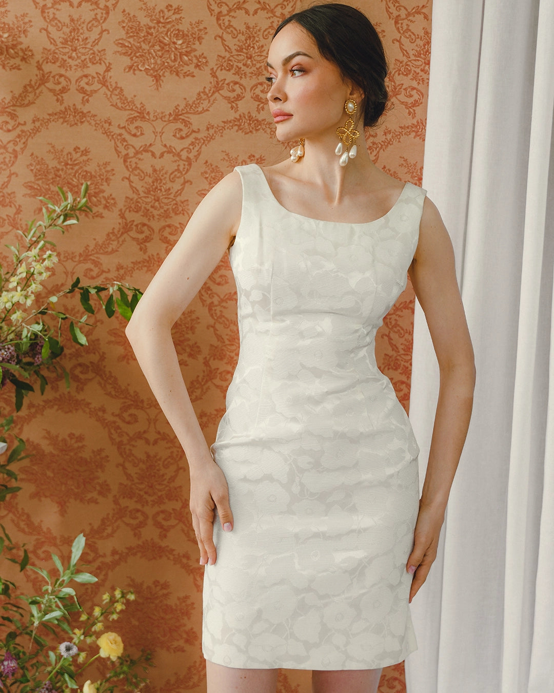 Vintage 1960s Ivory Brocade Dress + Coat Set