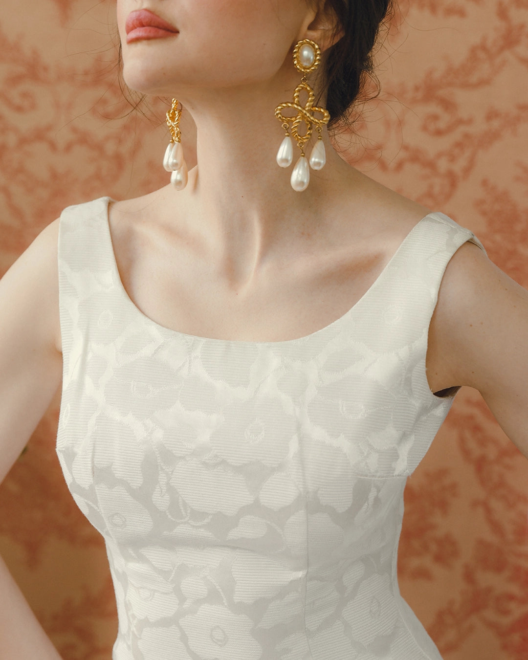 Vintage 1960s Ivory Brocade Dress + Coat Set