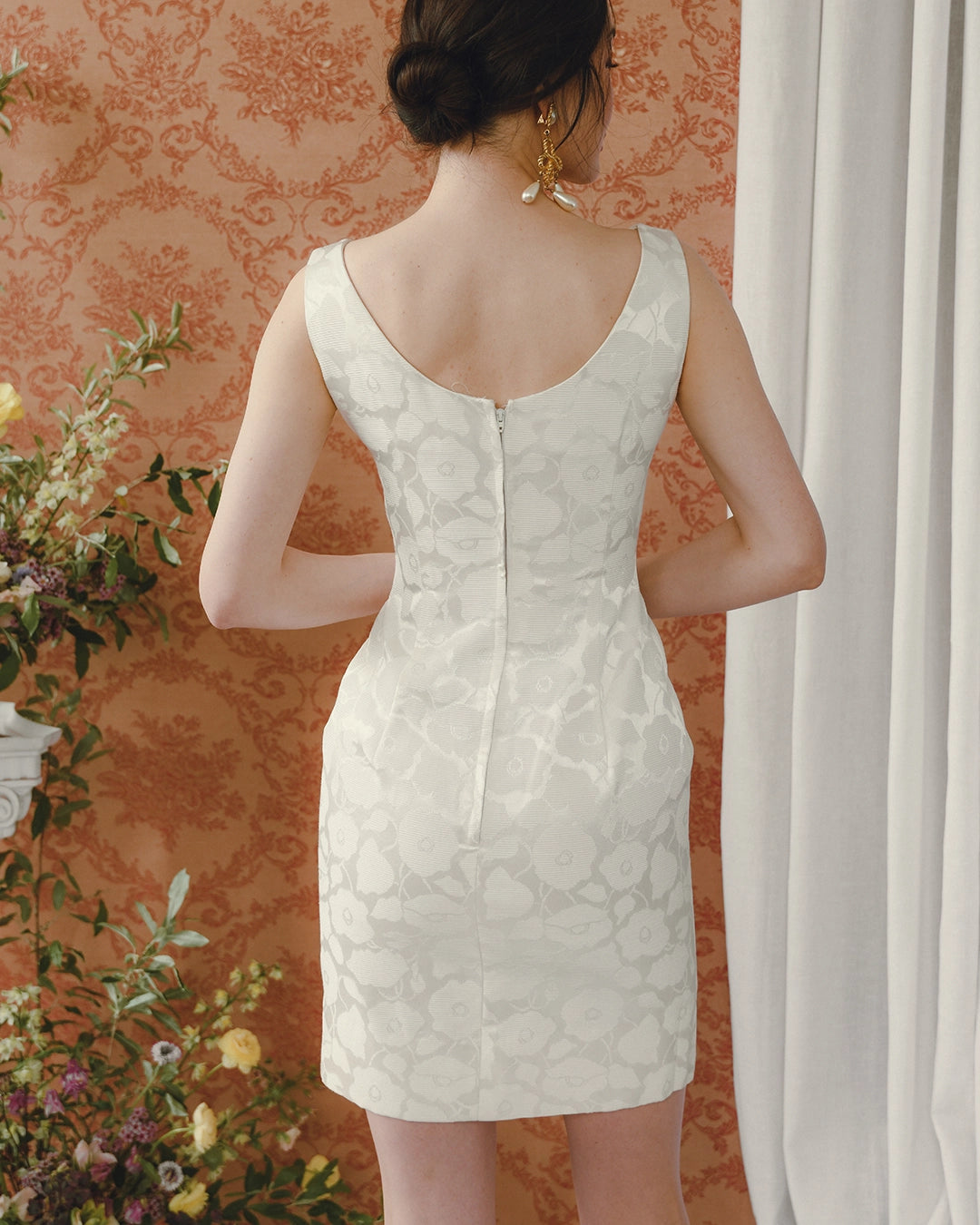 Vintage 1960s Ivory Brocade Dress + Coat Set