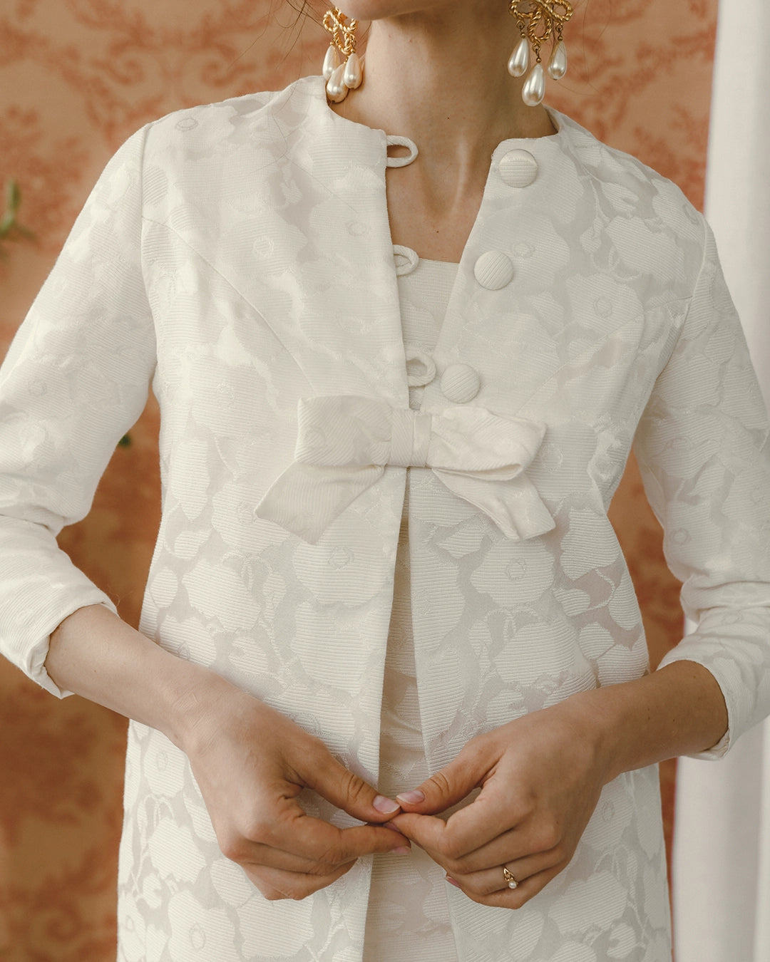 Vintage 1960s Ivory Brocade Dress + Coat Set