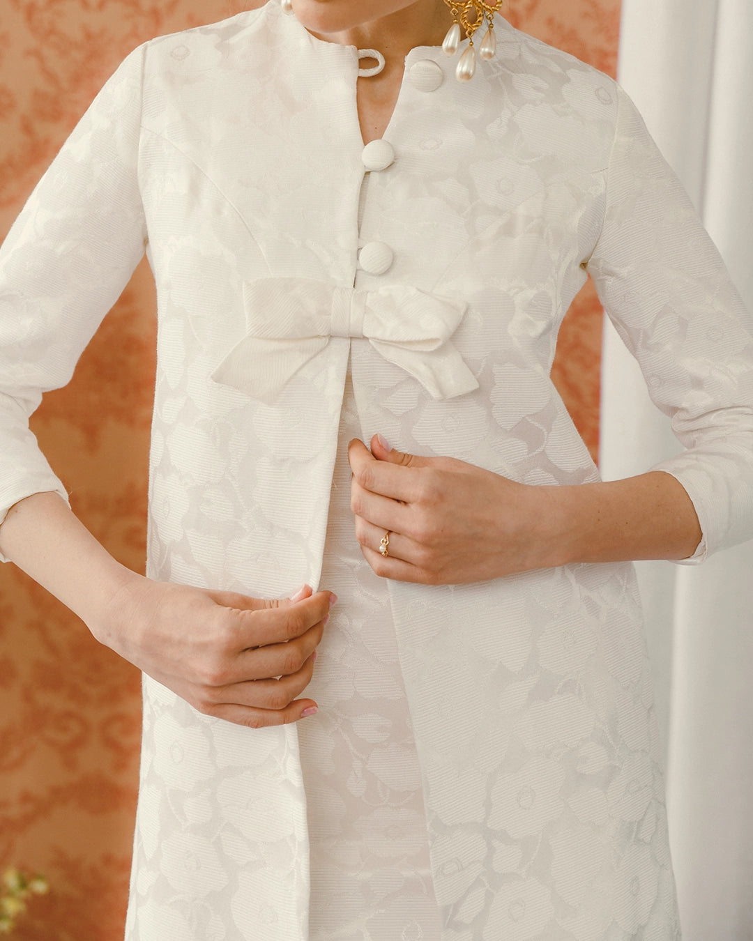 Vintage 1960s Ivory Brocade Dress + Coat Set