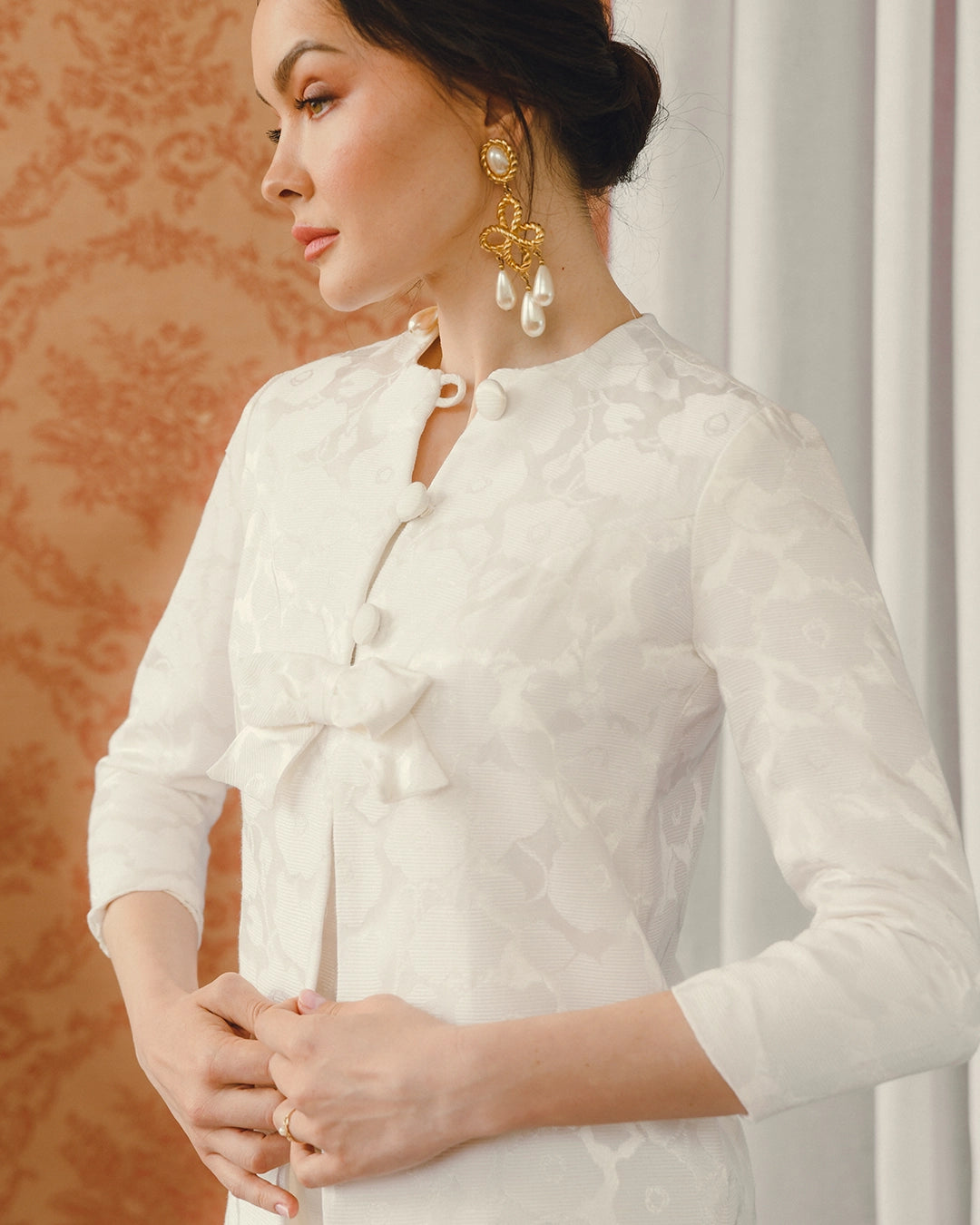 Vintage 1960s Ivory Brocade Dress + Coat Set