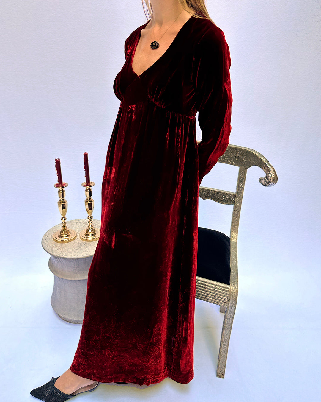 Vintage 1930s Long Sleeve Red Velvet Dress