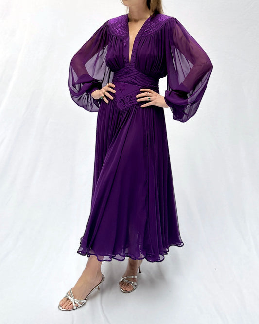 1980s Wayne Clark Long Sleeve Cocktail Dress