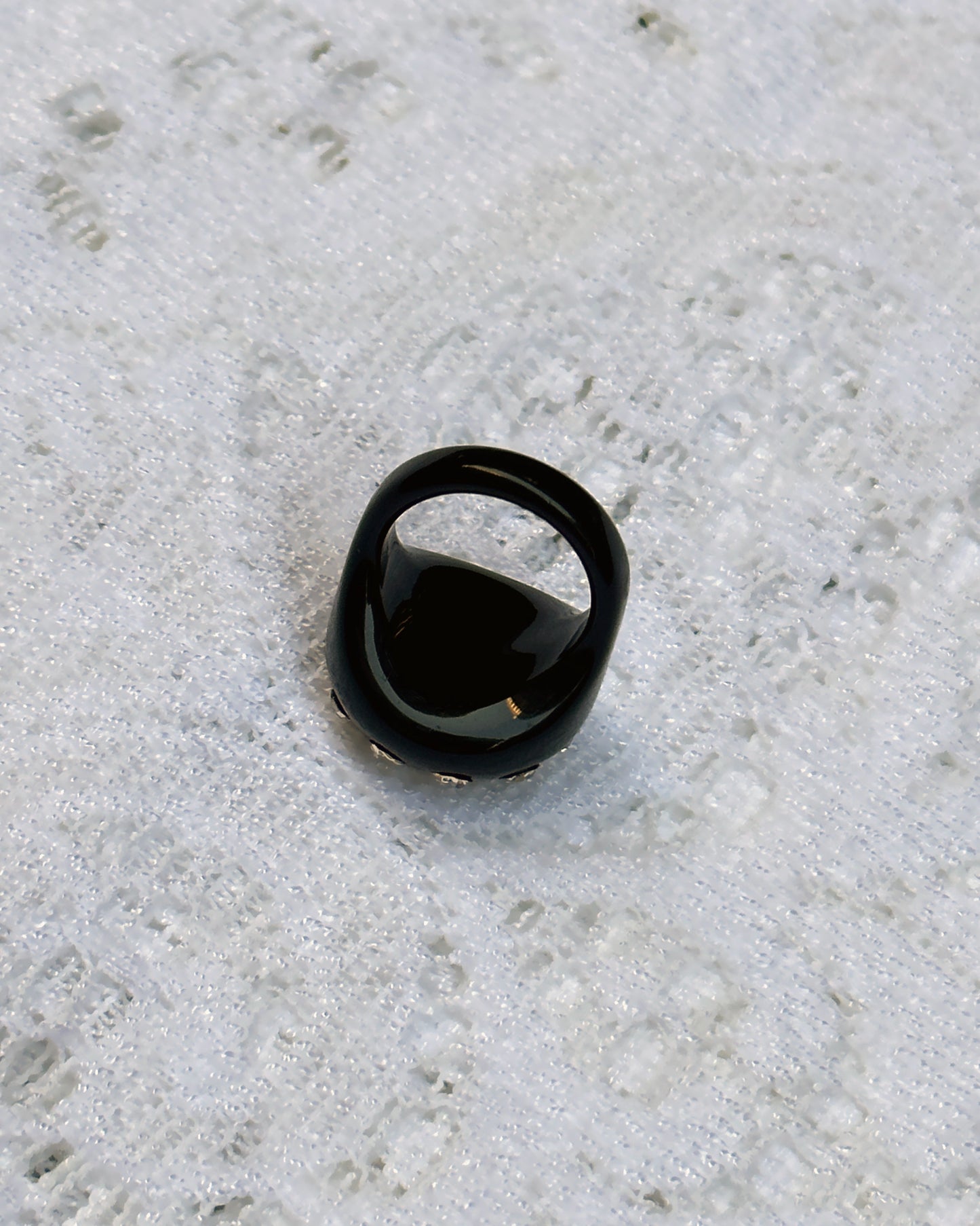 Vintage Black Enamel Crystal-Set Cocktail Ring