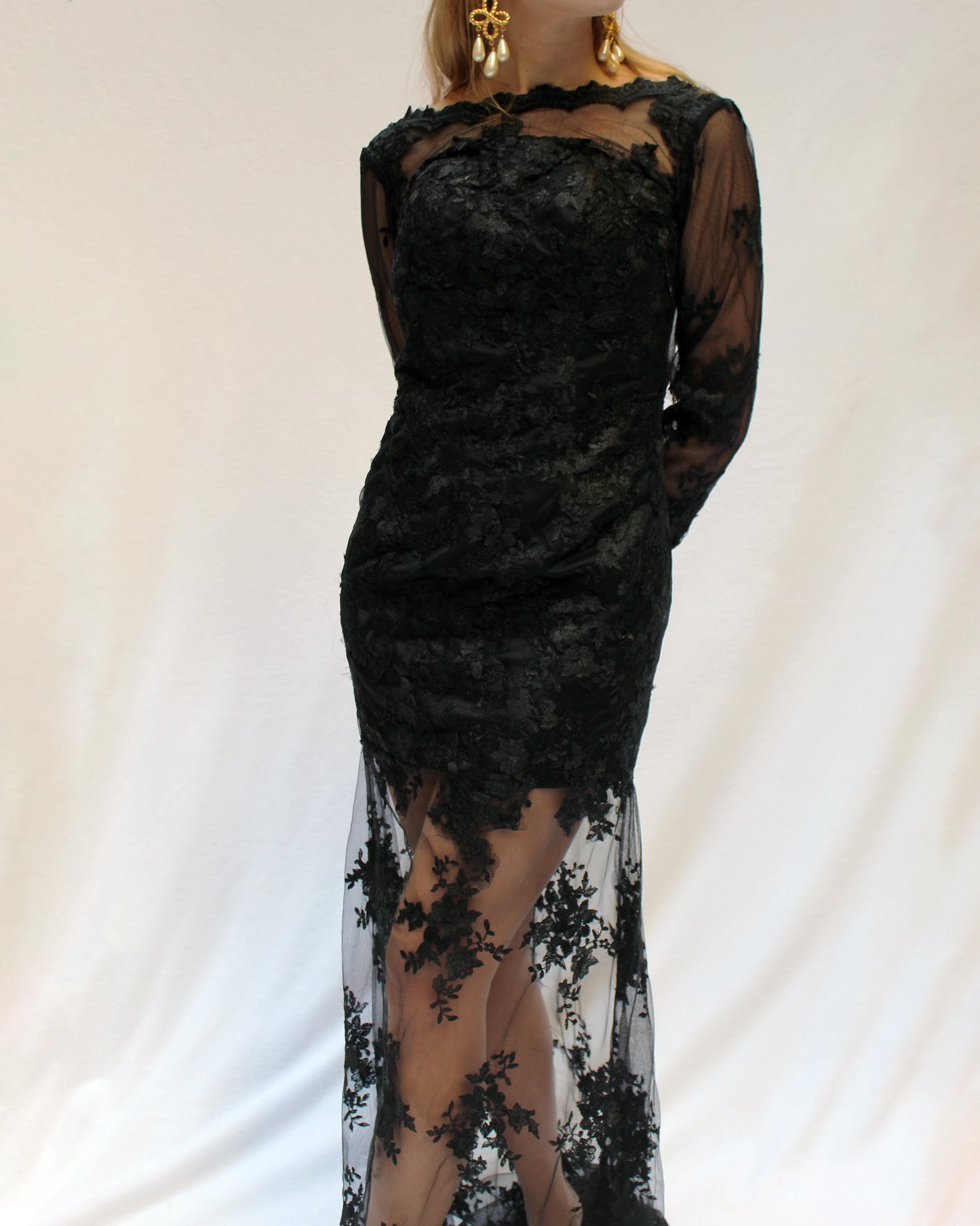 VINTAGE BLACK LACE GOWN, IN THE STYLE OF DOLCE & GABBANA